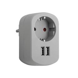 BASE ENCHUFE CON 2 TOMAS USB 2.1A  AZUL