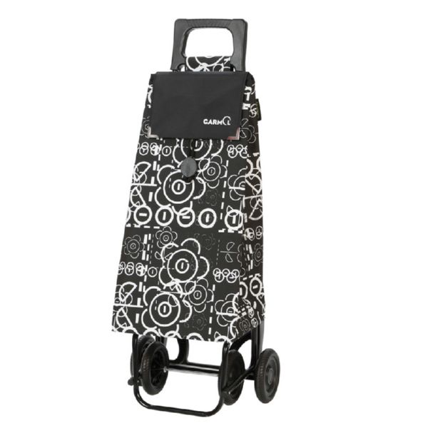 Carro compra 4 ruedas. Bolsa nylon 55 lt. Color blanco/negro