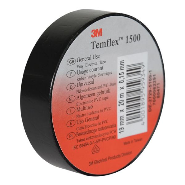 Cinta aislante Temflex 19 mm x 20 m. Negra